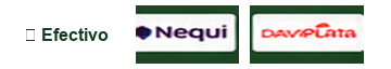 Métodos de pago: Efectivo, Nequi y Daviplata